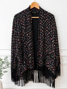 The Kooples Floral Print With Fringe Velvet Silk Kimono Cardigan